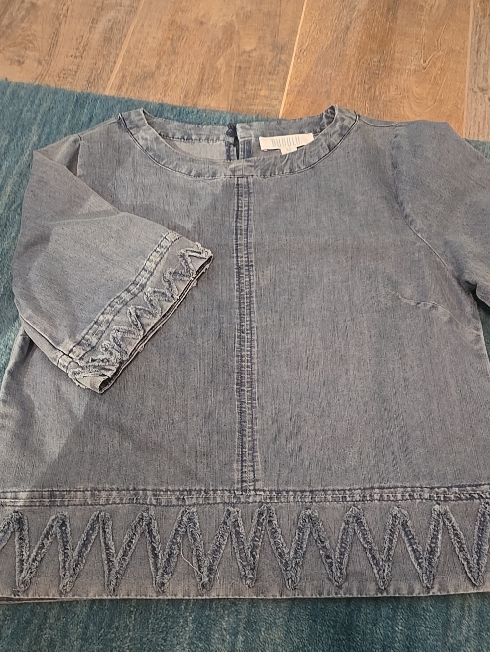 BOHO Lightweight Blue Denim TOP with Zigzag Hem AND SLEEVES